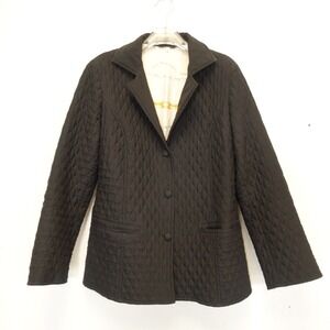 FREY Quilted Blazer Womens Medium‎ Black Silk Light Jacket Preppy Academia Fall